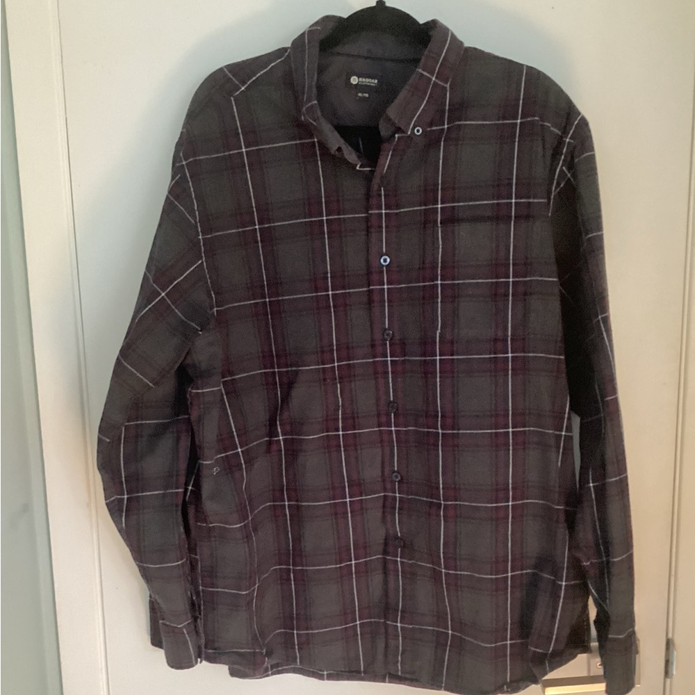 Men's Plaid Shirt in Dark Gray and Red XXL